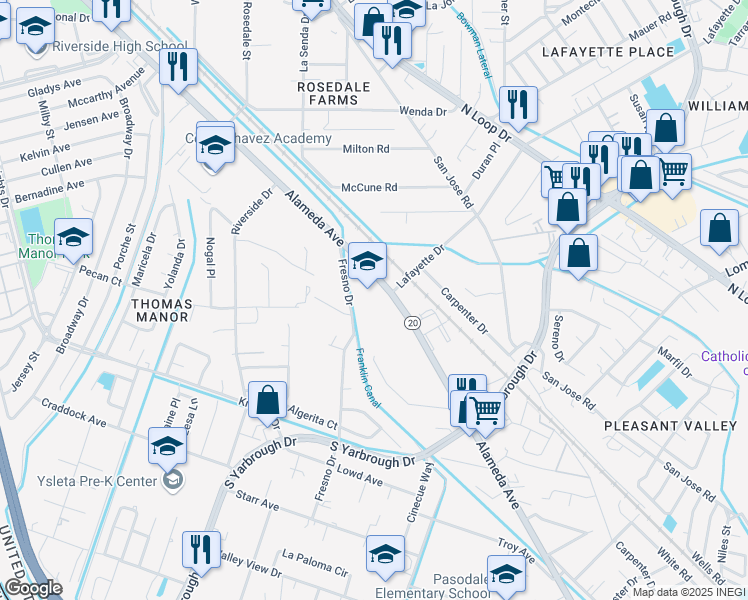 map of restaurants, bars, coffee shops, grocery stores, and more near 7988 Alameda Avenue in El Paso
