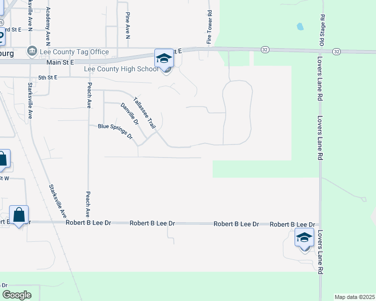 map of restaurants, bars, coffee shops, grocery stores, and more near 182 Tallassee Trail in Leesburg