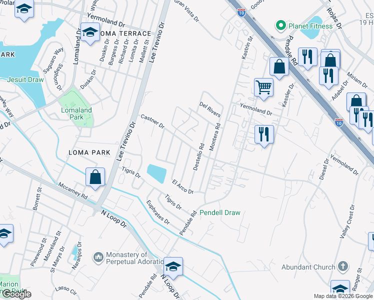 map of restaurants, bars, coffee shops, grocery stores, and more near 861 Los Surcos Road in El Paso