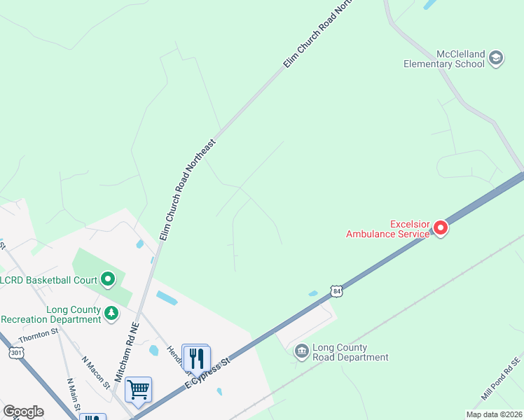 map of restaurants, bars, coffee shops, grocery stores, and more near 460 Louis Passmore Road Northeast in Ludowici