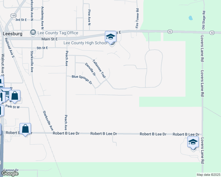 map of restaurants, bars, coffee shops, grocery stores, and more near 168 Tallassee Trail in Leesburg