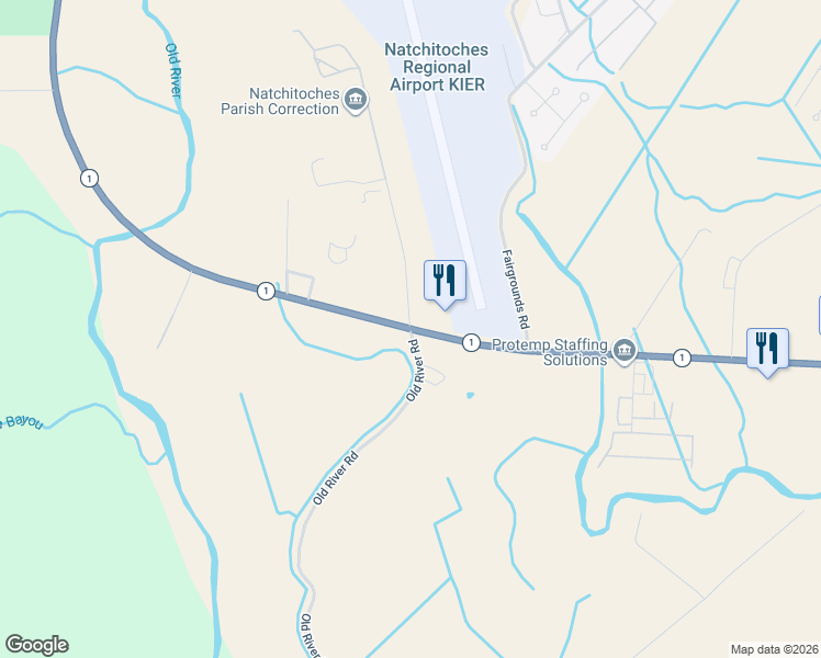 map of restaurants, bars, coffee shops, grocery stores, and more near 101 Old River Road in Natchitoches