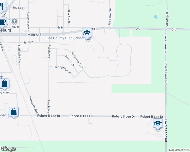 map of restaurants, bars, coffee shops, grocery stores, and more near 182 Tallassee Trail in Leesburg