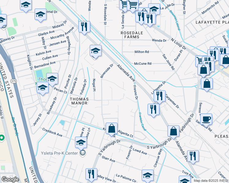 map of restaurants, bars, coffee shops, grocery stores, and more near 7939 Sunnyfields Avenue in El Paso