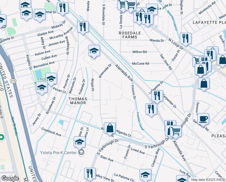 map of restaurants, bars, coffee shops, grocery stores, and more near 7939 Sunnyfields Avenue in El Paso