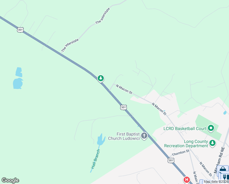 map of restaurants, bars, coffee shops, grocery stores, and more near 1158 Cecil Nobles Highway in Ludowici