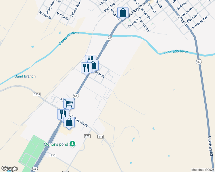 map of restaurants, bars, coffee shops, grocery stores, and more near 401 South Woodward Avenue in Ballinger