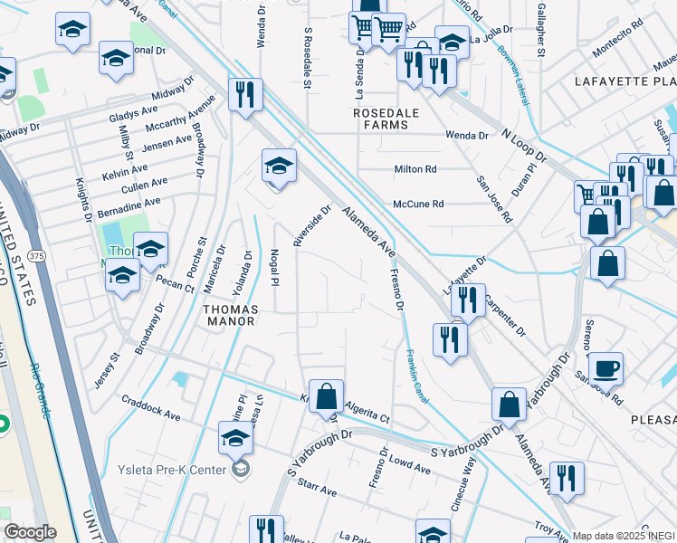 map of restaurants, bars, coffee shops, grocery stores, and more near 7939 Sunnyfields Avenue in El Paso