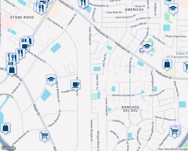 map of restaurants, bars, coffee shops, grocery stores, and more near 1308 James Cravens Ct in El Paso