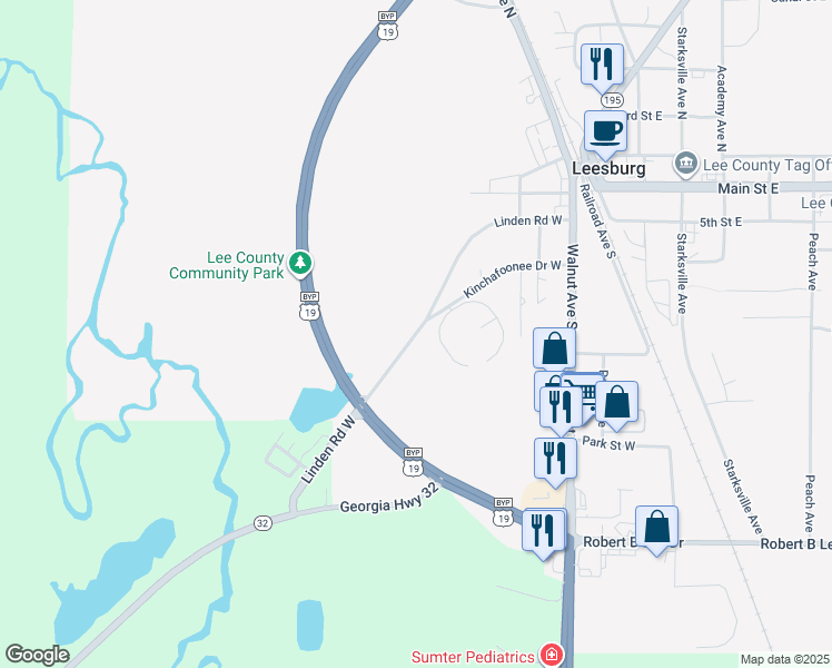 map of restaurants, bars, coffee shops, grocery stores, and more near Linden Road West in Leesburg