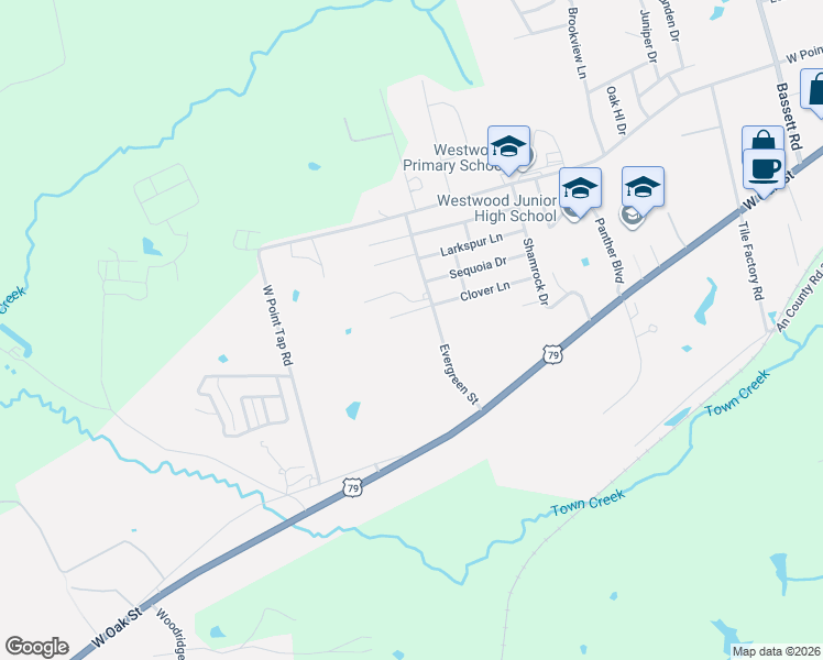 map of restaurants, bars, coffee shops, grocery stores, and more near 2209 Evergreen Street in Palestine