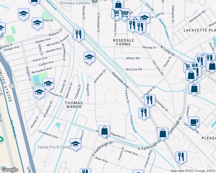 map of restaurants, bars, coffee shops, grocery stores, and more near 7932 Sunnyfields Avenue in El Paso