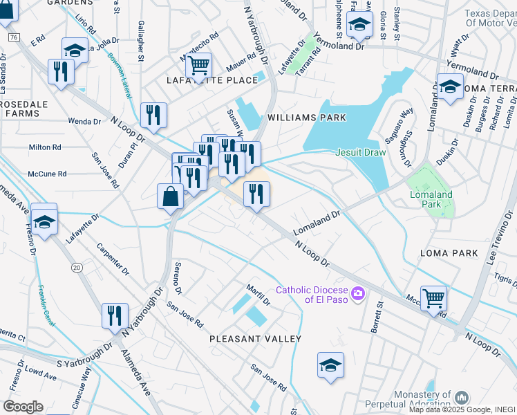 map of restaurants, bars, coffee shops, grocery stores, and more near in El Paso