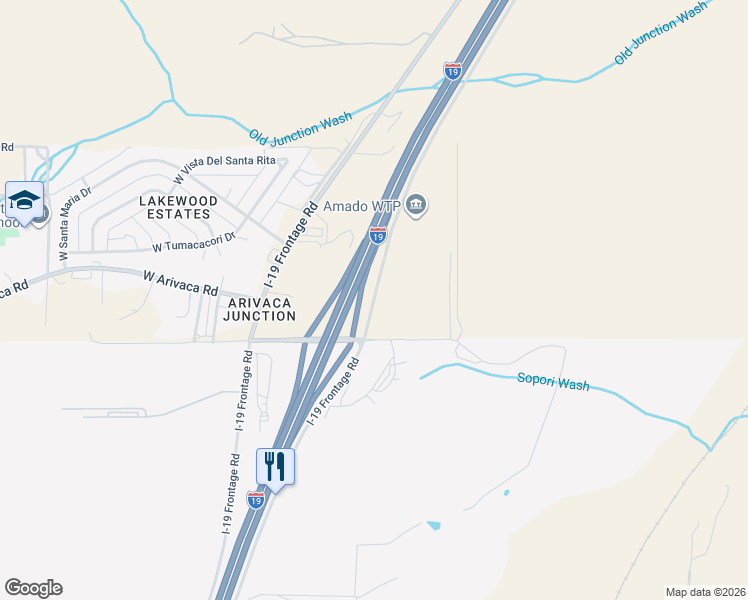 map of restaurants, bars, coffee shops, grocery stores, and more near East Frontage Road in Amado