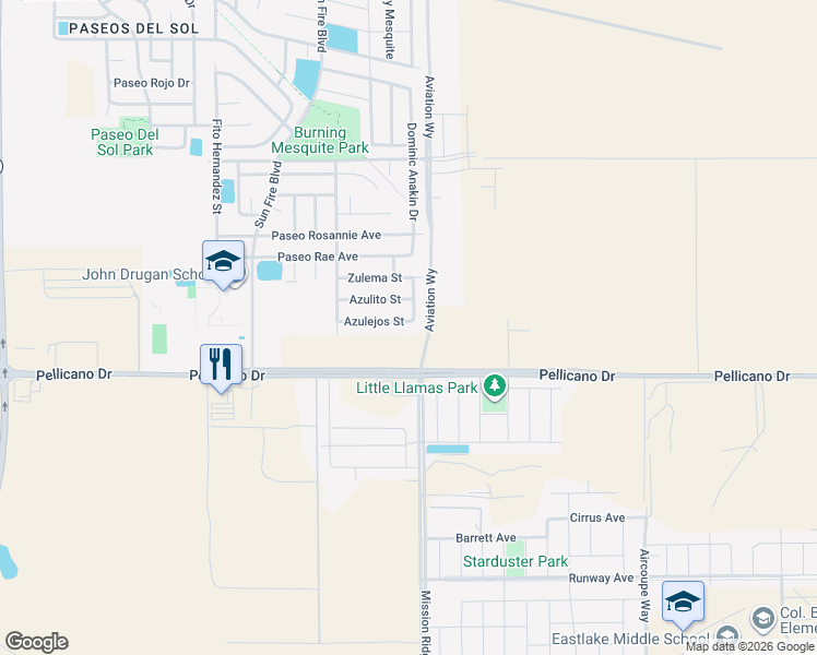 map of restaurants, bars, coffee shops, grocery stores, and more near 12661 Azulejos Street in El Paso