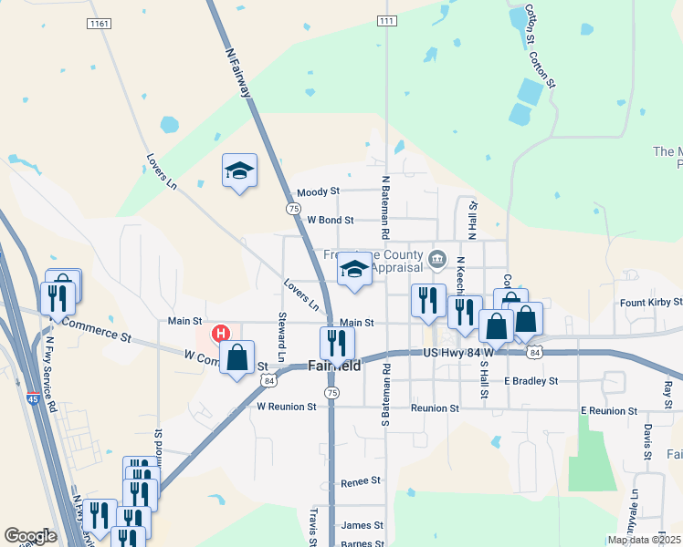 map of restaurants, bars, coffee shops, grocery stores, and more near 350 West College Street in Fairfield