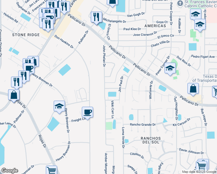 map of restaurants, bars, coffee shops, grocery stores, and more near 1312 John Ring Lane in El Paso