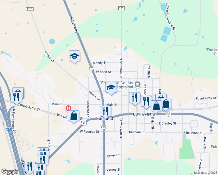 map of restaurants, bars, coffee shops, grocery stores, and more near 350 West College Street in Fairfield
