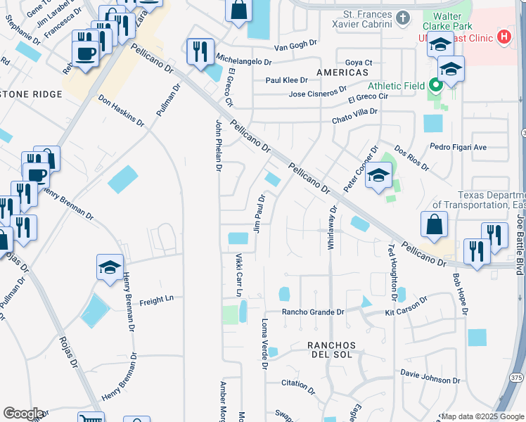 map of restaurants, bars, coffee shops, grocery stores, and more near 1328 Jim Paul Drive in El Paso