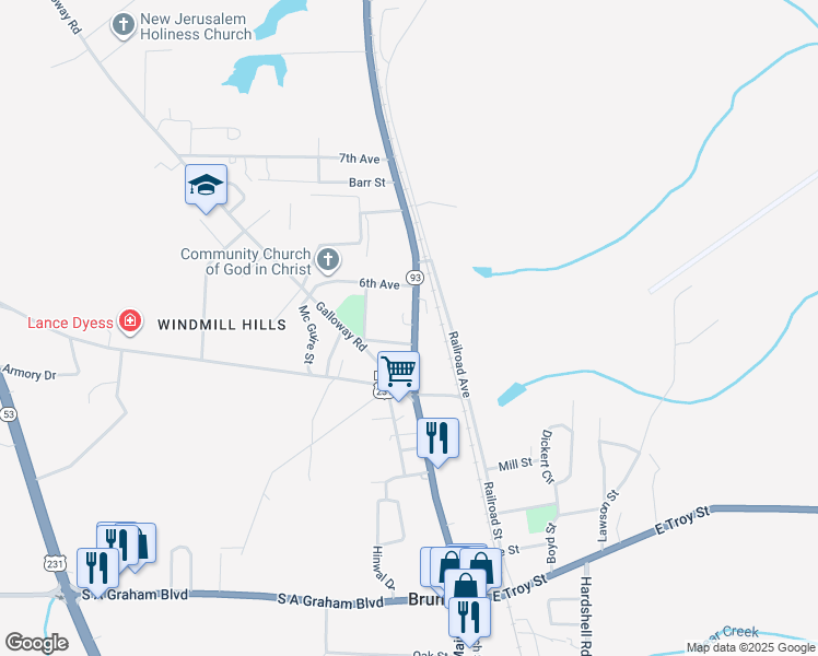 map of restaurants, bars, coffee shops, grocery stores, and more near 719 North Main Street in Brundidge