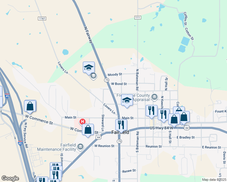map of restaurants, bars, coffee shops, grocery stores, and more near 327 North Fairway in Fairfield