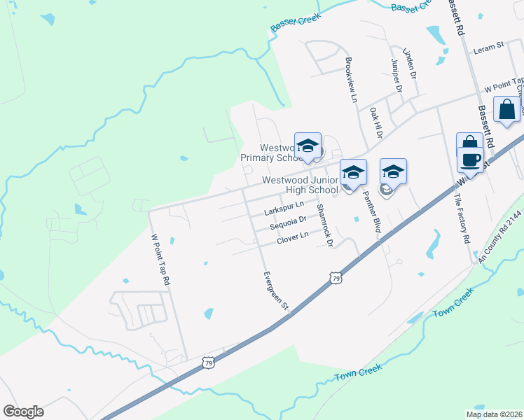 map of restaurants, bars, coffee shops, grocery stores, and more near 209 Larkspur Lane in Palestine