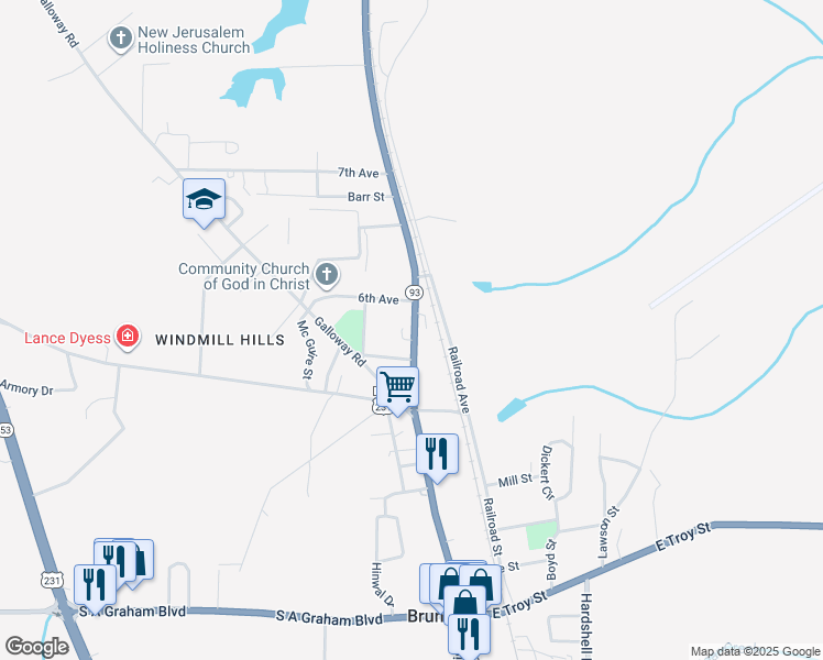map of restaurants, bars, coffee shops, grocery stores, and more near 719 North Main Street in Brundidge