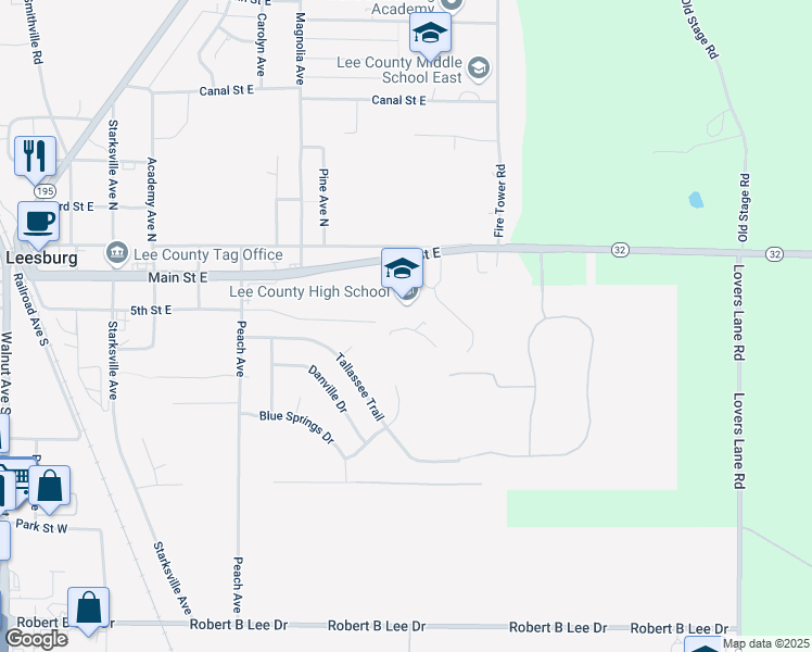 map of restaurants, bars, coffee shops, grocery stores, and more near 1 trojan Way in Leesburg