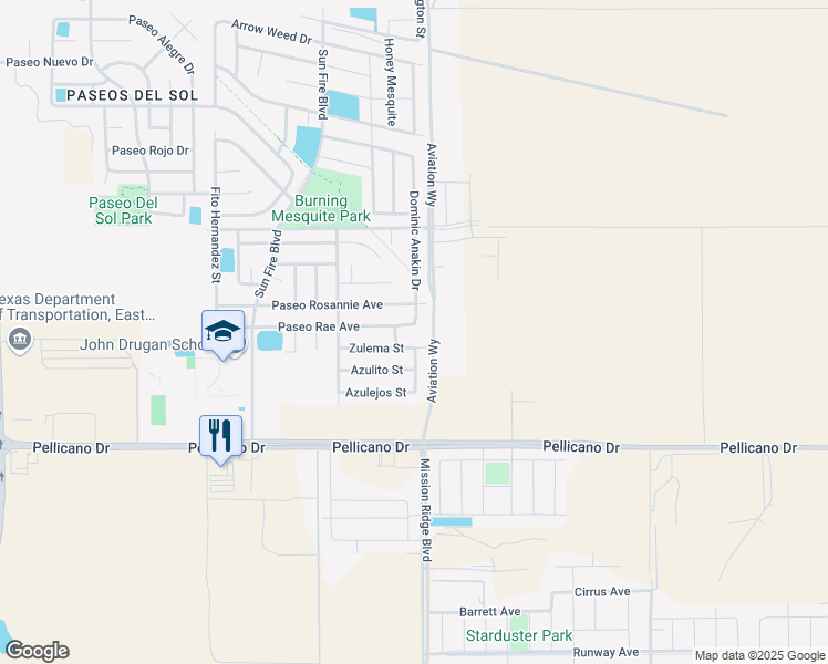 map of restaurants, bars, coffee shops, grocery stores, and more near 12664 Paseo Rae Avenue in El Paso