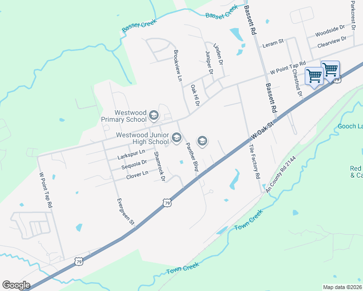 map of restaurants, bars, coffee shops, grocery stores, and more near 1801 Panther Boulevard in Palestine