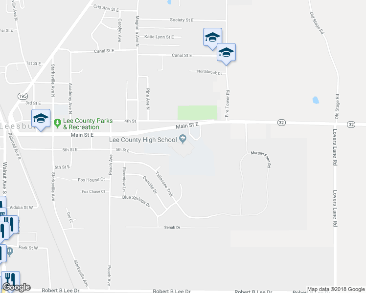 map of restaurants, bars, coffee shops, grocery stores, and more near 1 Trojan Way in Leesburg