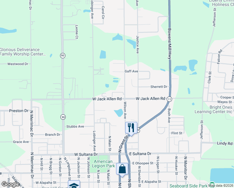 map of restaurants, bars, coffee shops, grocery stores, and more near 160 Wilson Avenue in Fitzgerald