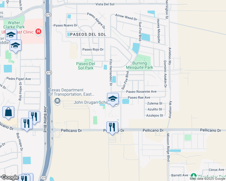 map of restaurants, bars, coffee shops, grocery stores, and more near 1320 Fito Hernandez Street in El Paso