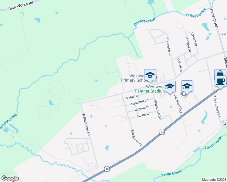 map of restaurants, bars, coffee shops, grocery stores, and more near 1911 West Point Tap Road in Palestine