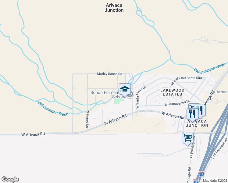 map of restaurants, bars, coffee shops, grocery stores, and more near 5121 West Sopori Ranch Road in Amado