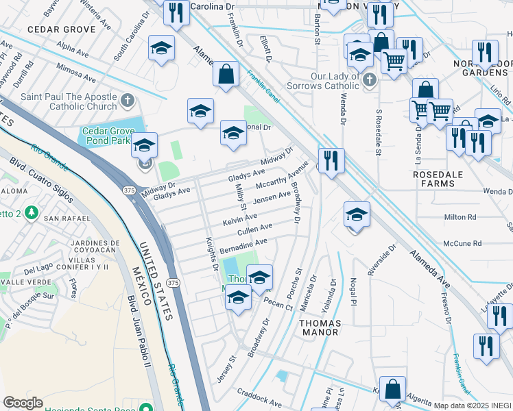 map of restaurants, bars, coffee shops, grocery stores, and more near 248 Jensen Avenue in El Paso