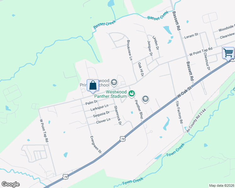 map of restaurants, bars, coffee shops, grocery stores, and more near 110 Edna Drive in Palestine