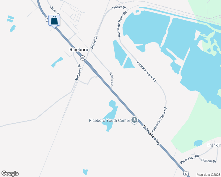 map of restaurants, bars, coffee shops, grocery stores, and more near 201-205 Frazier Dr in Riceboro