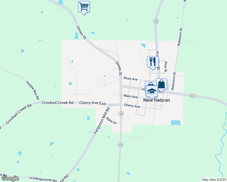 map of restaurants, bars, coffee shops, grocery stores, and more near 120 Main Avenue Extension in New Hebron