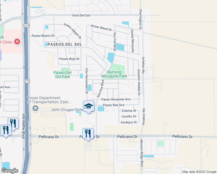 map of restaurants, bars, coffee shops, grocery stores, and more near 12561 Broad Autumn Court in El Paso