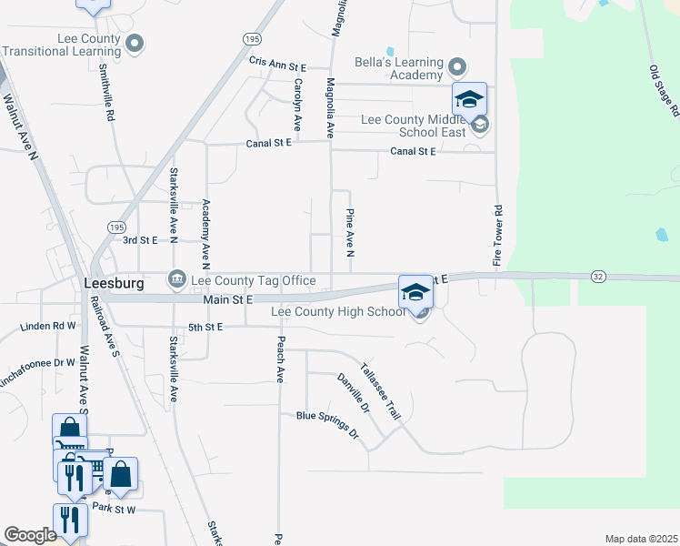 map of restaurants, bars, coffee shops, grocery stores, and more near 239 4th Street in Leesburg