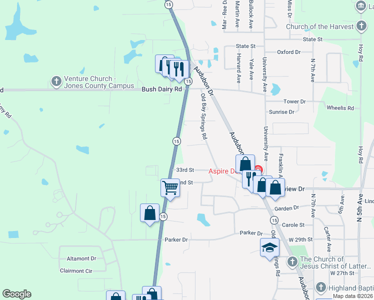 map of restaurants, bars, coffee shops, grocery stores, and more near 6 Stonesthrow Drive in Laurel