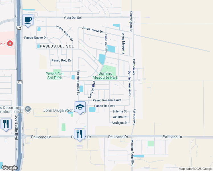 map of restaurants, bars, coffee shops, grocery stores, and more near 12584 Wolf Berry Drive in El Paso