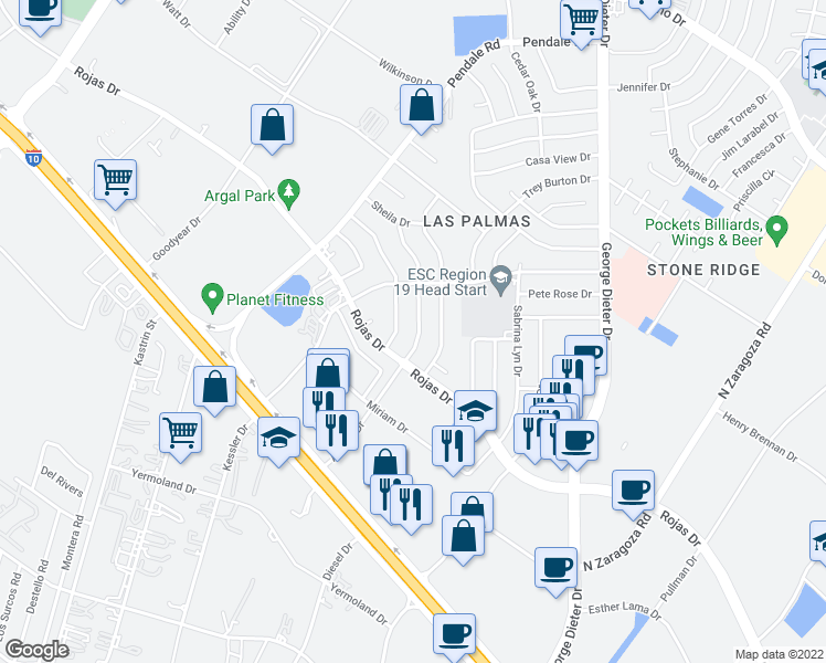 map of restaurants, bars, coffee shops, grocery stores, and more near 1367 Adabel Drive in El Paso