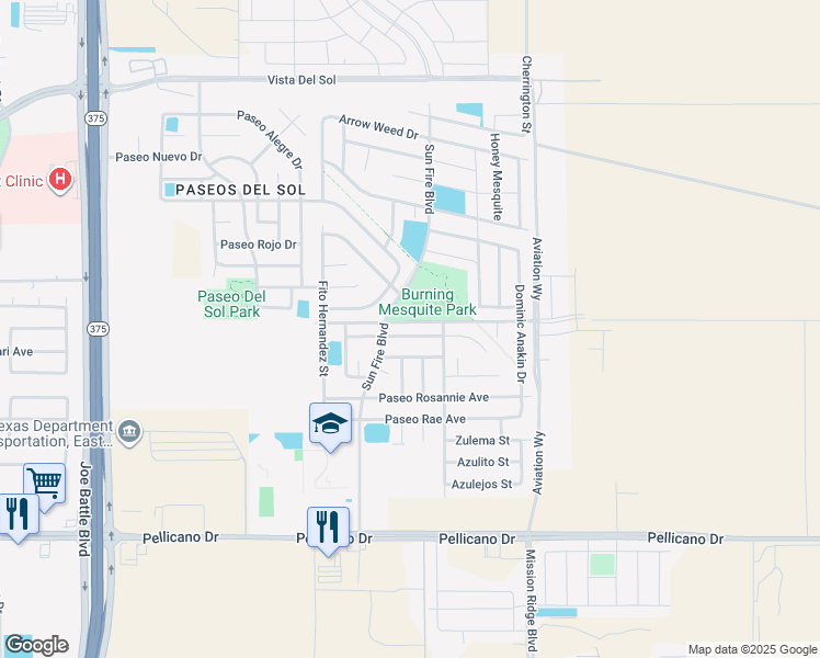 map of restaurants, bars, coffee shops, grocery stores, and more near 12565 Wolf Berry Drive in El Paso