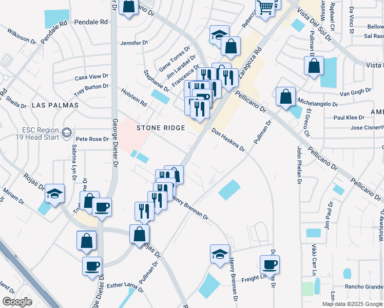 map of restaurants, bars, coffee shops, grocery stores, and more near 1388 N Zaragoza Rd in El Paso
