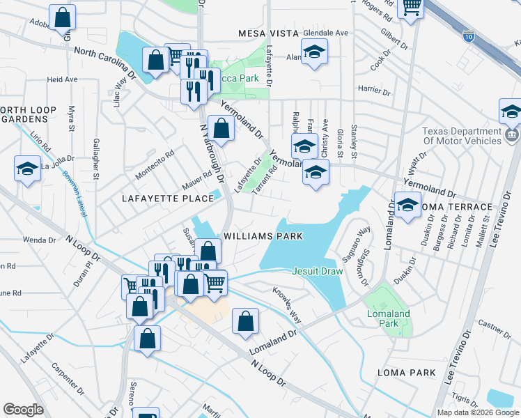 map of restaurants, bars, coffee shops, grocery stores, and more near 702 Hilton Avenue in El Paso