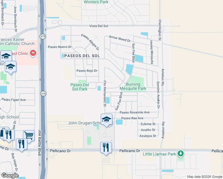 map of restaurants, bars, coffee shops, grocery stores, and more near 12537 Twin Leaf Drive in El Paso