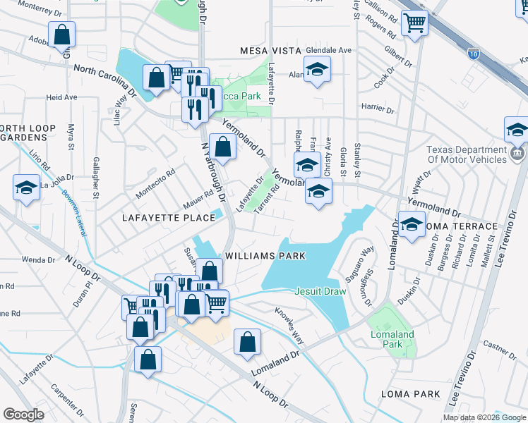 map of restaurants, bars, coffee shops, grocery stores, and more near 702 Hilton Avenue in El Paso