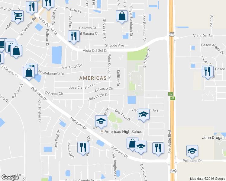 map of restaurants, bars, coffee shops, grocery stores, and more near 12174 Chato Villa Drive in El Paso